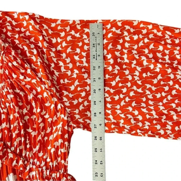 Diane von Furstenberg Ginkgo Print Maxi Dress sz XS Orange & White Long sleeve - Picture 6 of 9